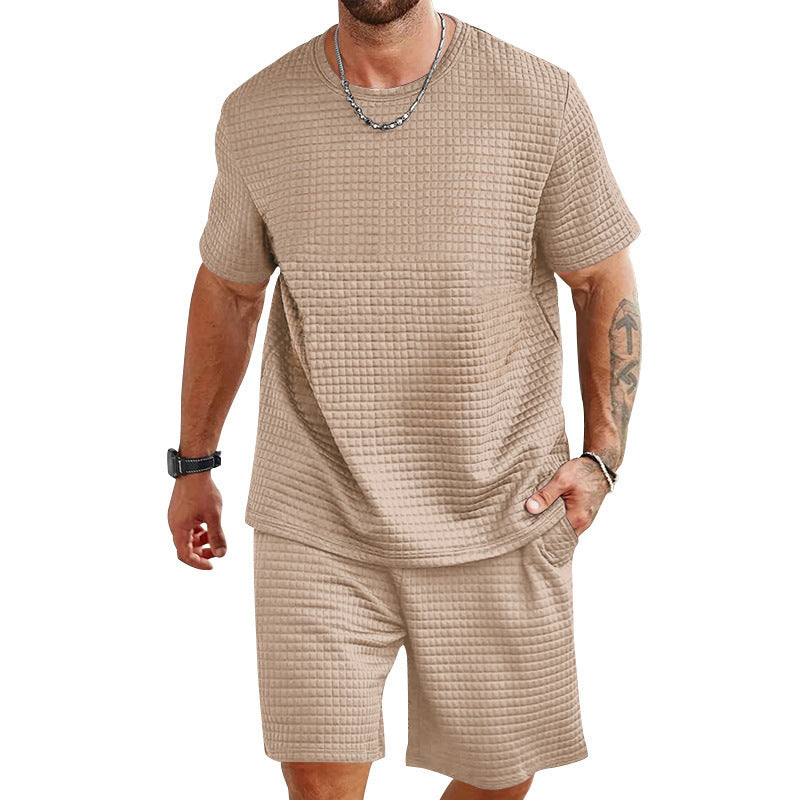 Sports Casual Suit Solid Color Round Neck T-shirt Shorts