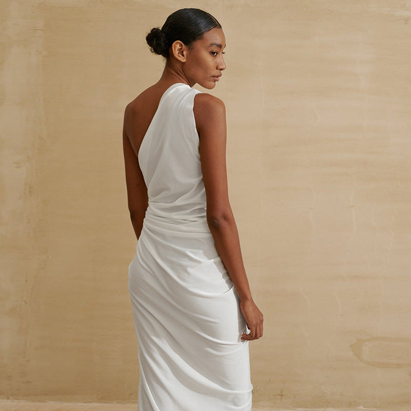 Ladies One Shoulder Halter Neck Irregular Dress