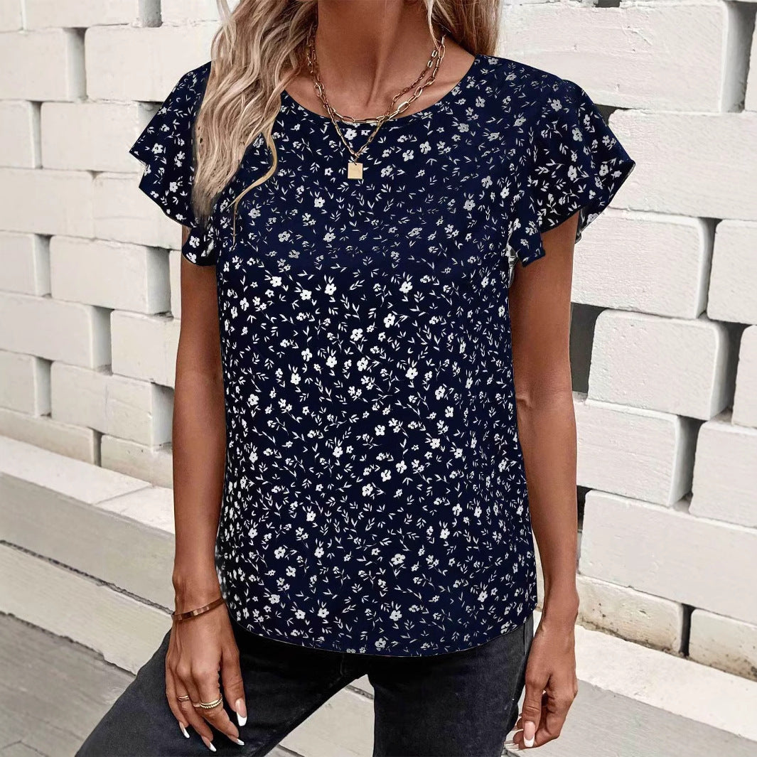 Chiffon Shirt Short-sleeved Shirt European And American Fashion Casual Printing