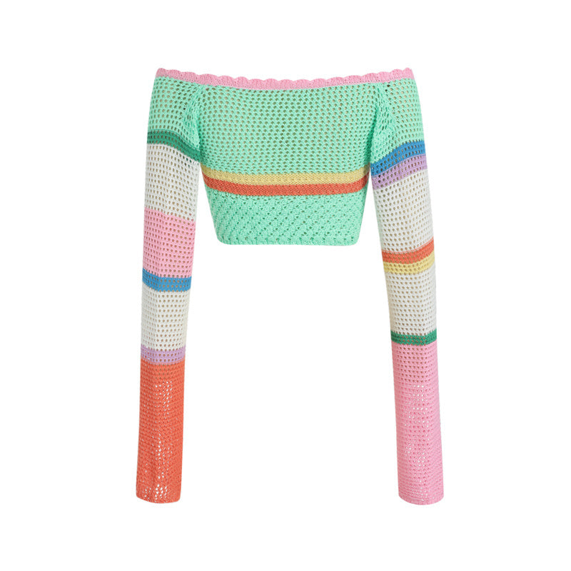Ladies Fashion Casual Hollow Knit Long Sleeve