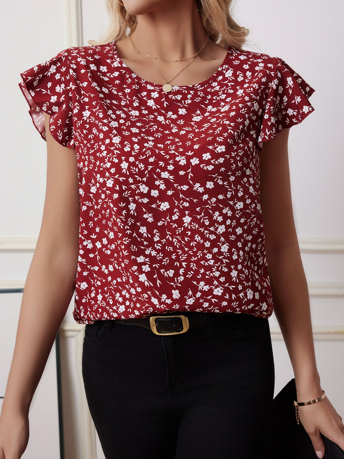 Chiffon Shirt Short-sleeved Shirt European And American Fashion Casual Printing