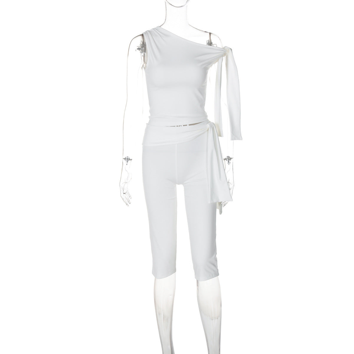 One-shoulder Cold-shoulder Design Bandage Tight Two-piece Suit