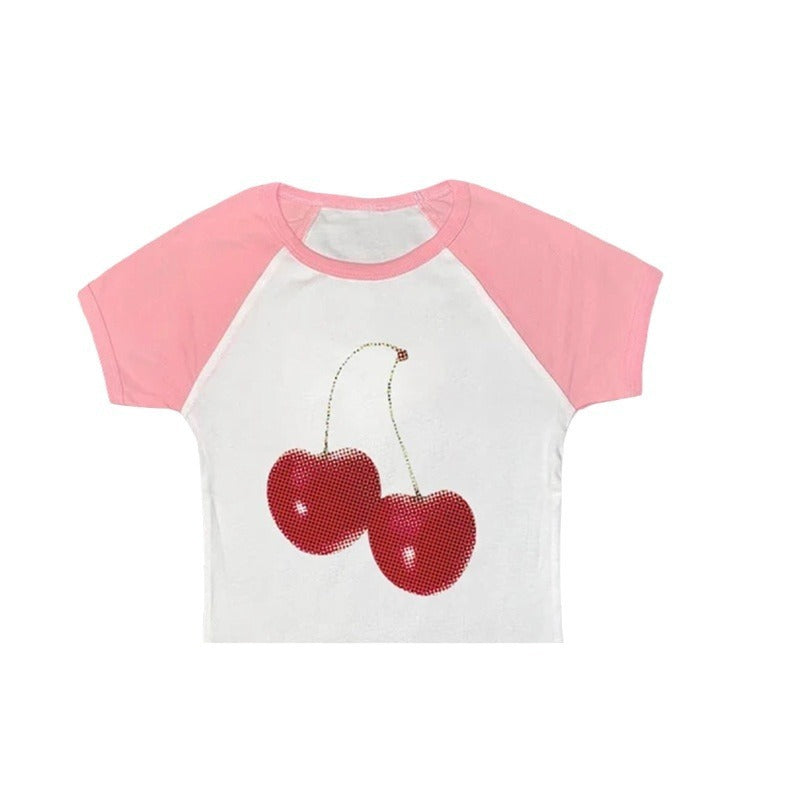 Printed Short Sleeve Raglan Sleeve T-shirt In Contrast Color