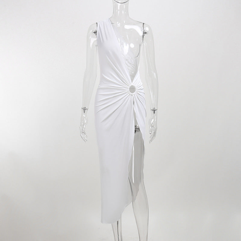 Ladies One Shoulder Halter Neck Irregular Dress