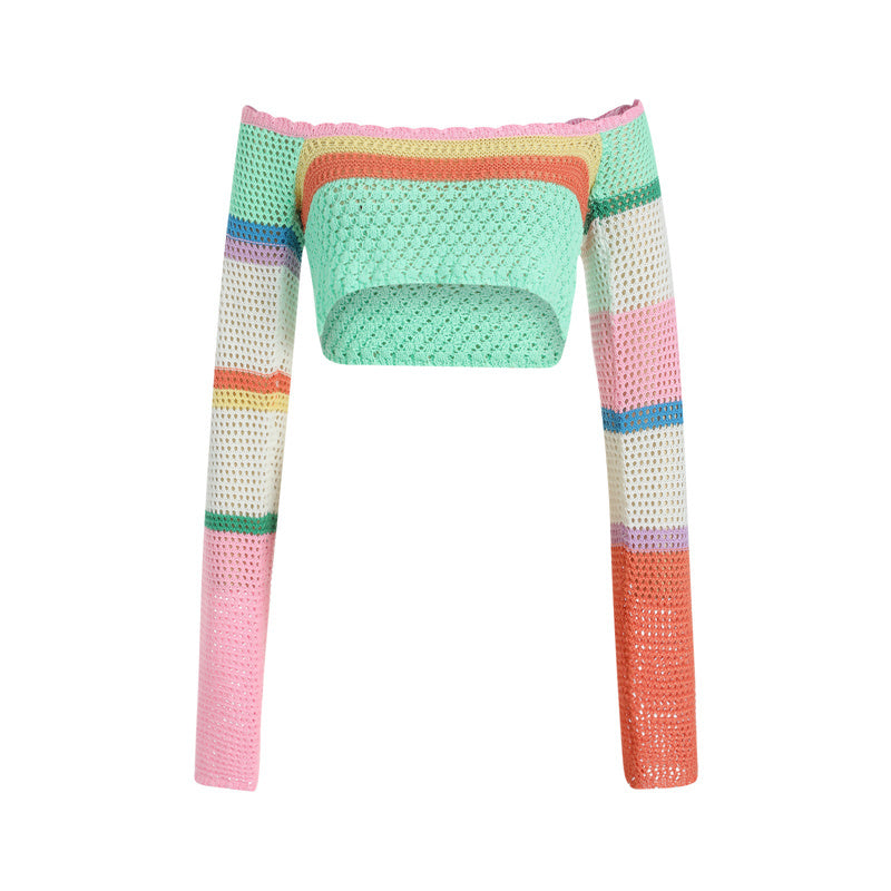 Ladies Fashion Casual Hollow Knit Long Sleeve