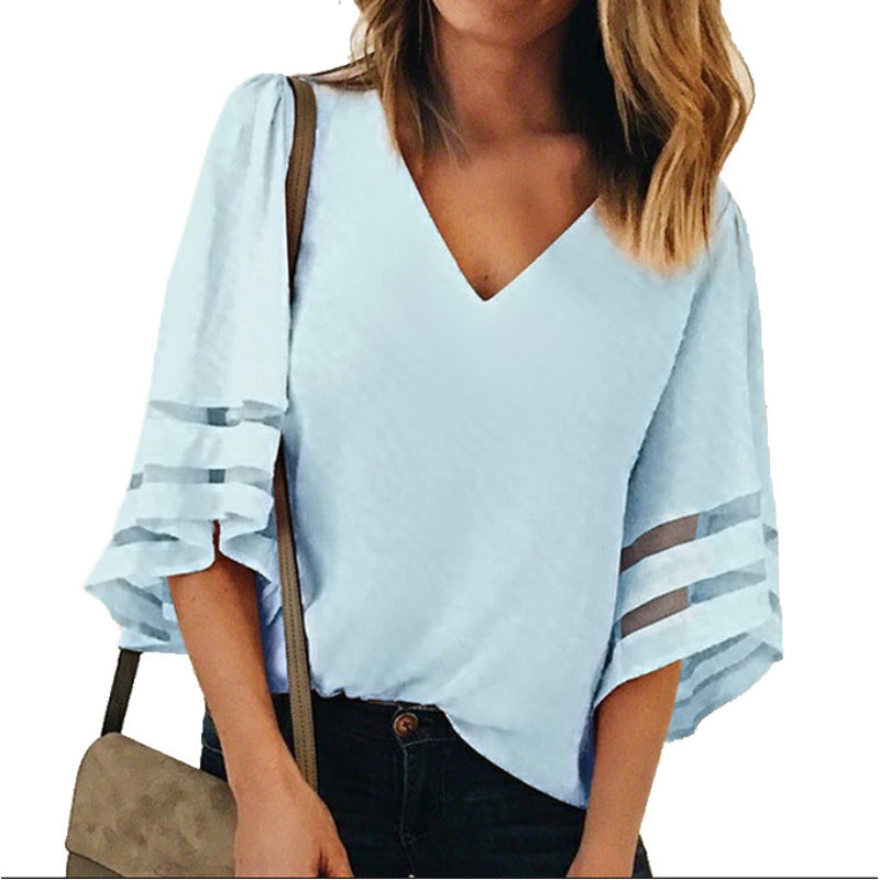 Women's V-neck Gauzy Chiffon Blouse Top