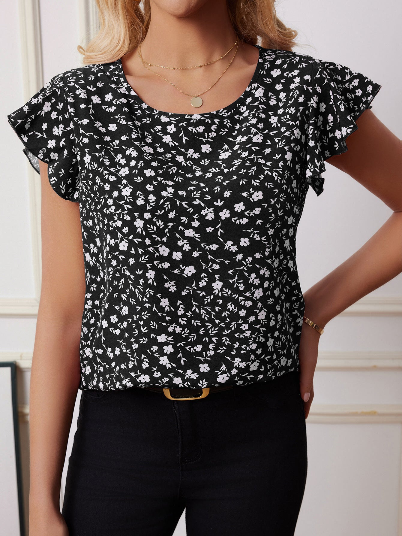Chiffon Shirt Short-sleeved Shirt European And American Fashion Casual Printing
