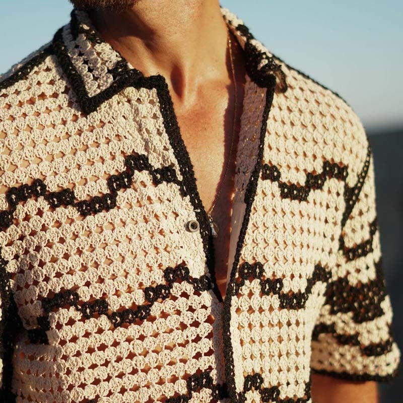 Knitted Striped Stitching Shirt