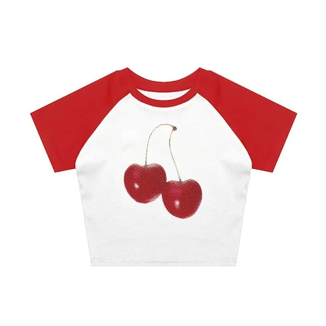 Printed Short Sleeve Raglan Sleeve T-shirt In Contrast Color