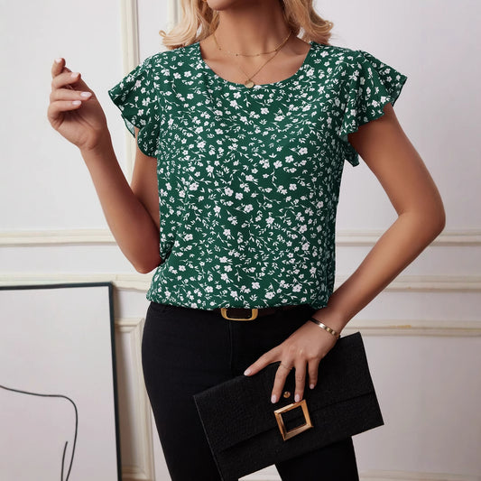 Chiffon Shirt Short-sleeved Shirt European And American Fashion Casual Printing