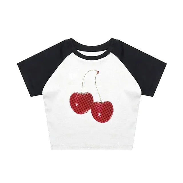 Printed Short Sleeve Raglan Sleeve T-shirt In Contrast Color