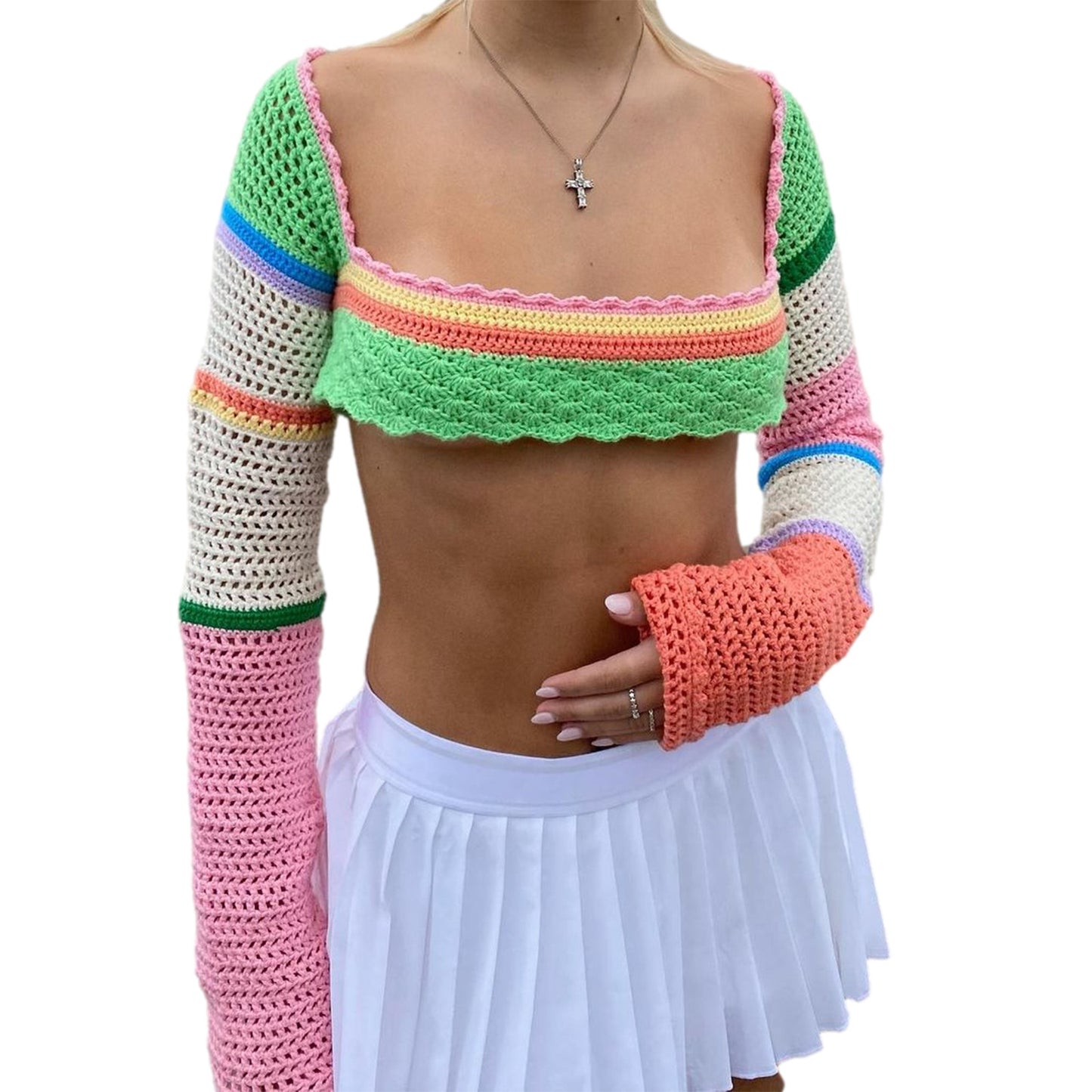 Ladies Fashion Casual Hollow Knit Long Sleeve