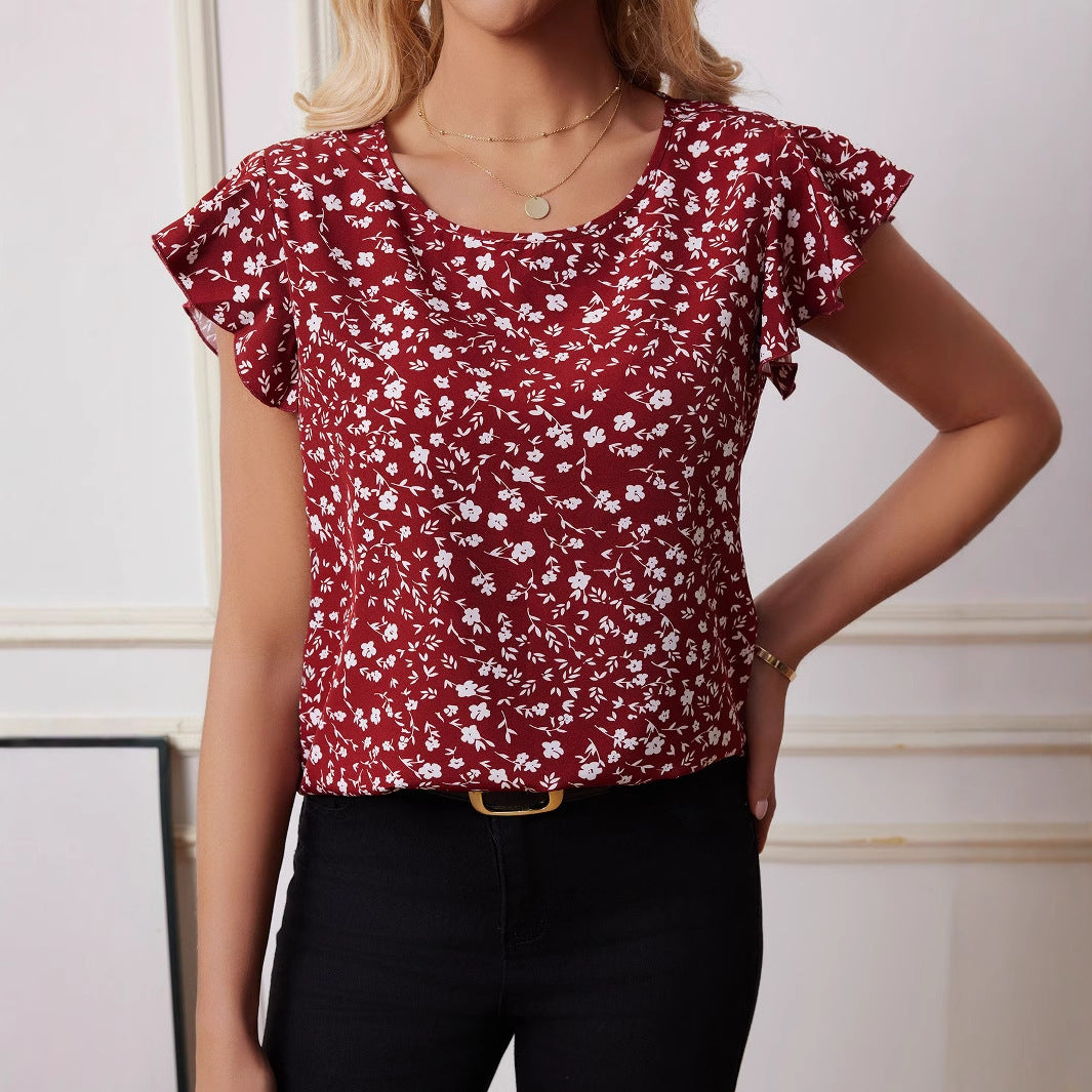 Chiffon Shirt Short-sleeved Shirt European And American Fashion Casual Printing